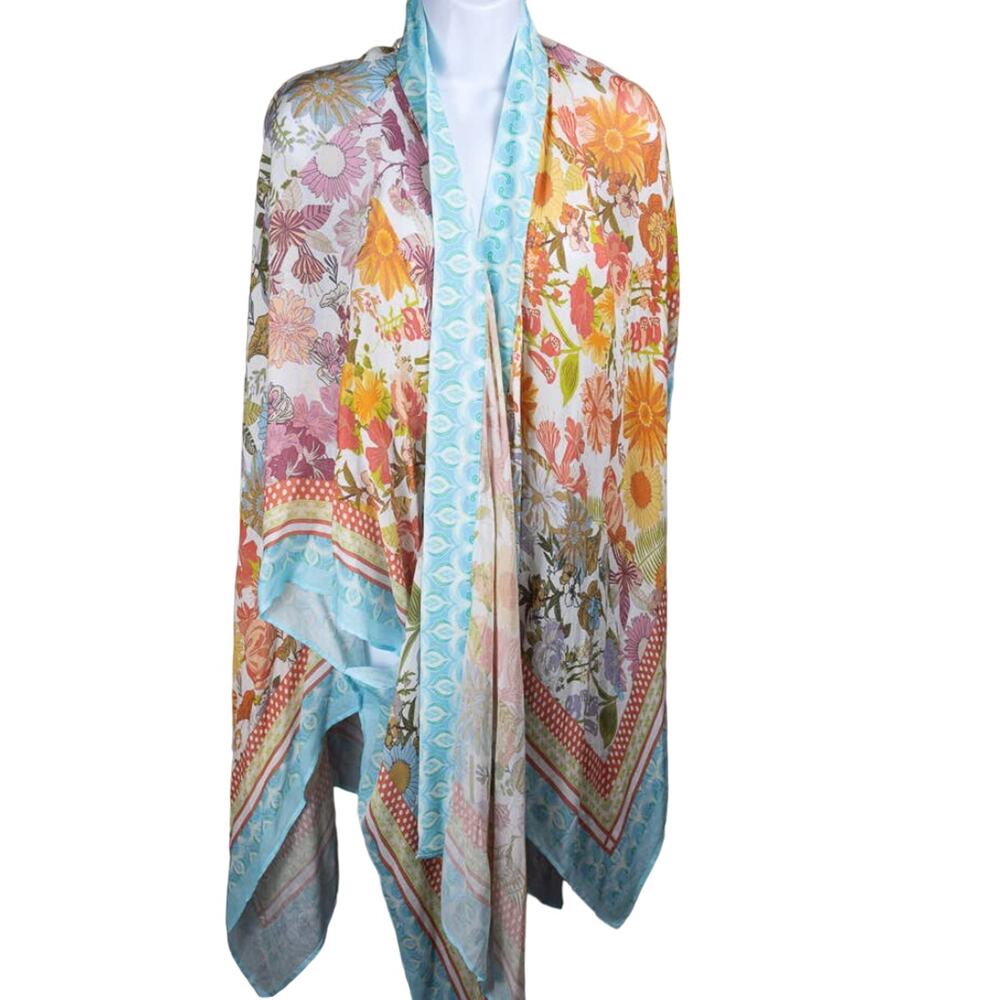 Light Blue Floral Cover-Up Shawl for Women